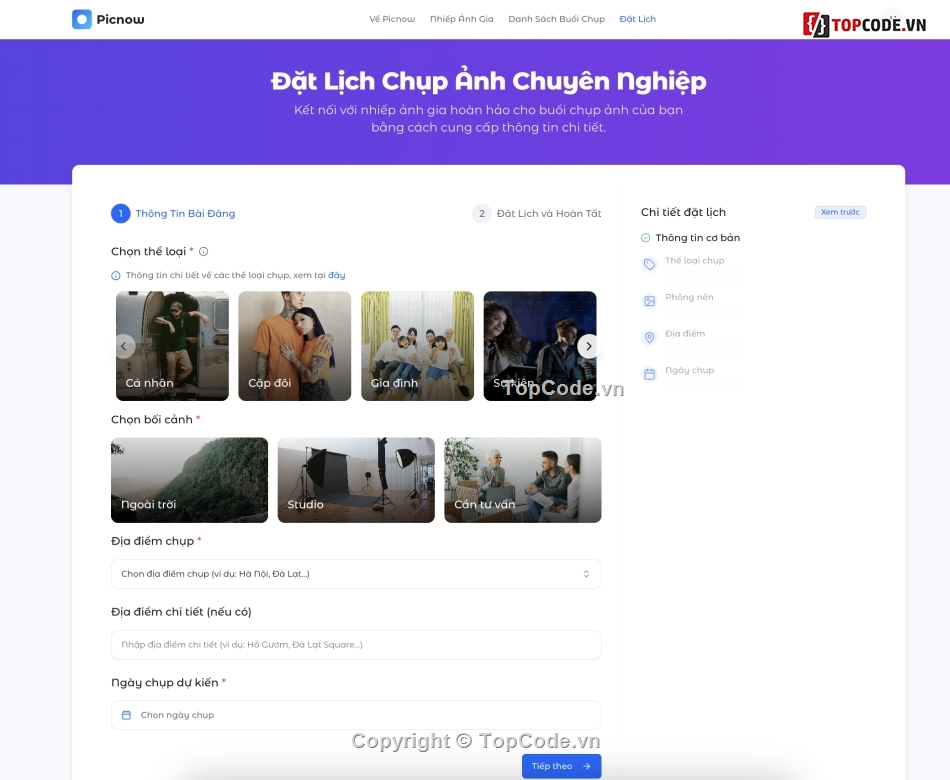 source code chụp ảnh,website đặt lịch chụp ảnh,nextjs nestjs source code,source code marketplace,thanh toán vnpay source code,dashboard admin